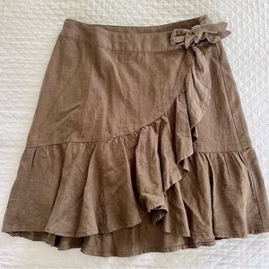 FREE PEOPLE Rust Brown Linen Blend Linen Women's Wrap ruffle Mini Skirt Size 0